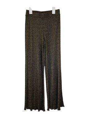 Zara Metallic Wide-Leg Pants Sz M Black Gold Shimmer Stretch Flowy Trousers